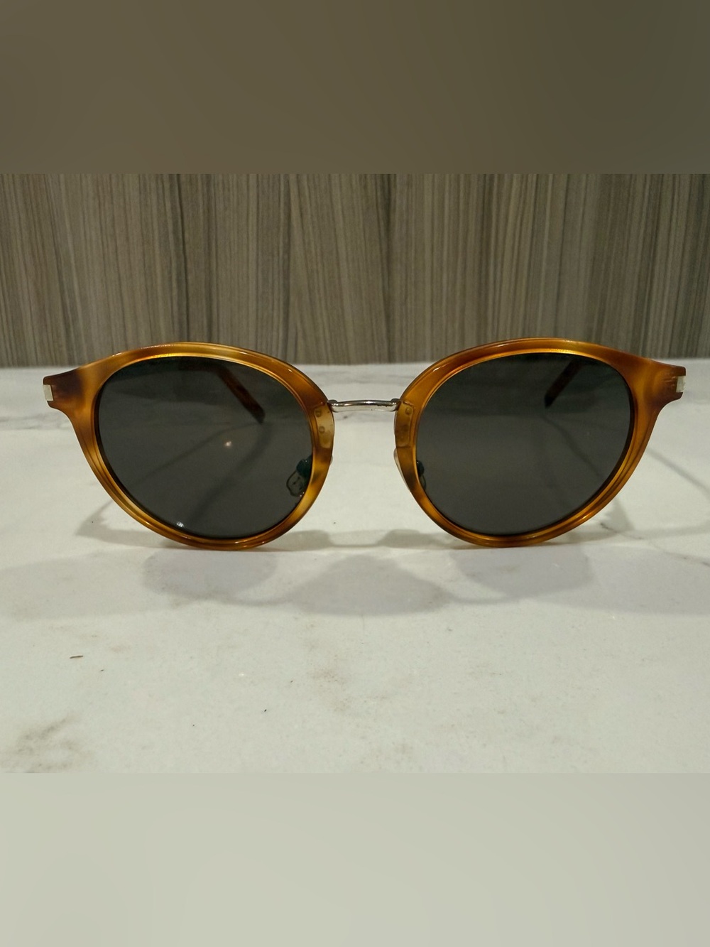 Saint Laurent Round Havana Acetate & Metal Sunglasses - Honey Tortoise Shell